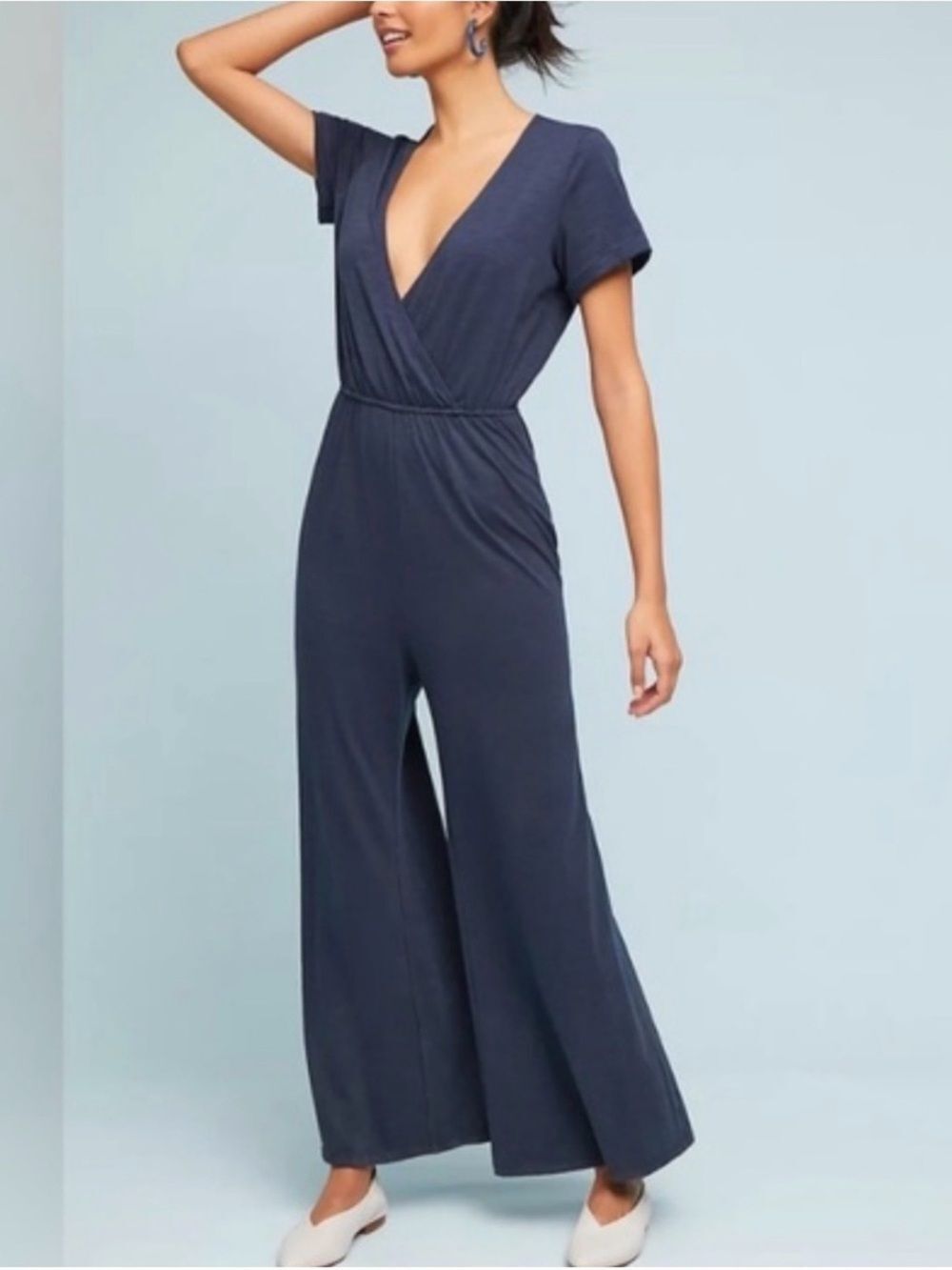 Anthropologie Saturday Sunday Elmira Wide Leg Jumpsuit Medium Navy Blue